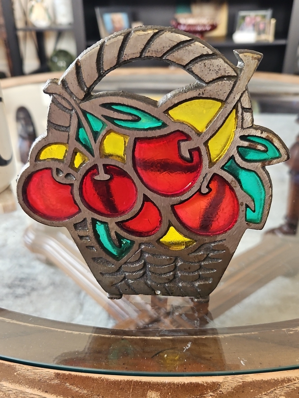 Cherry Basket Stained Glass Napkin Holder - Vintage